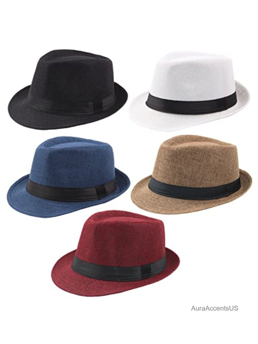 5 Pack Short Brim Fedora Sun Hat Panama Cap Men Women UPF 30 Cotton Polyester